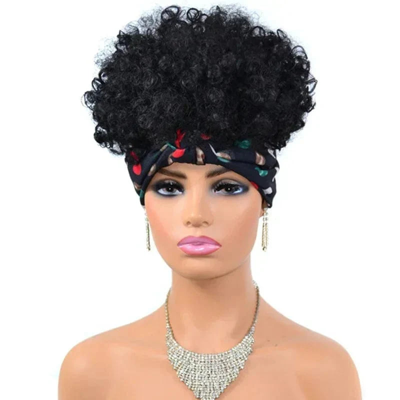 Short Afro Kinky Curly Headband Wig by SHOWLU FASHION STORE, synthetic turban wrap with natural-looking curly hair for women.