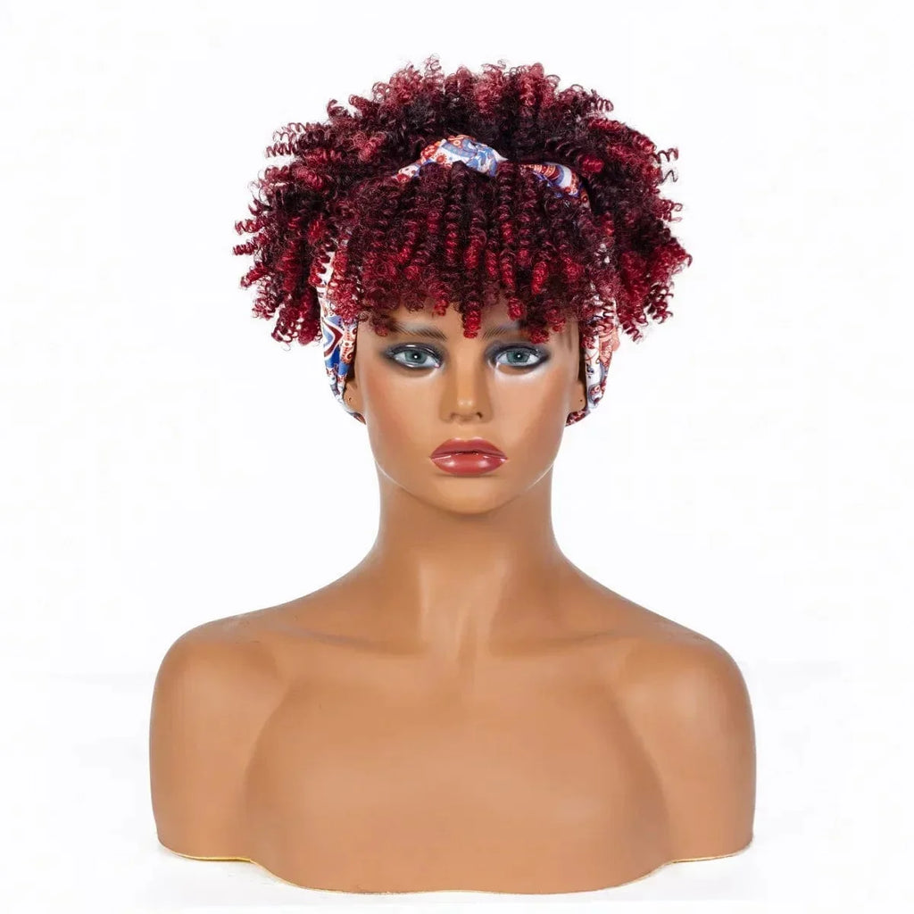 Manetique Short Afro Kinky Curly Headband Wig by SHOWLU FASHION STORE, synthetic natural-looking turban wrap for women, daily use.