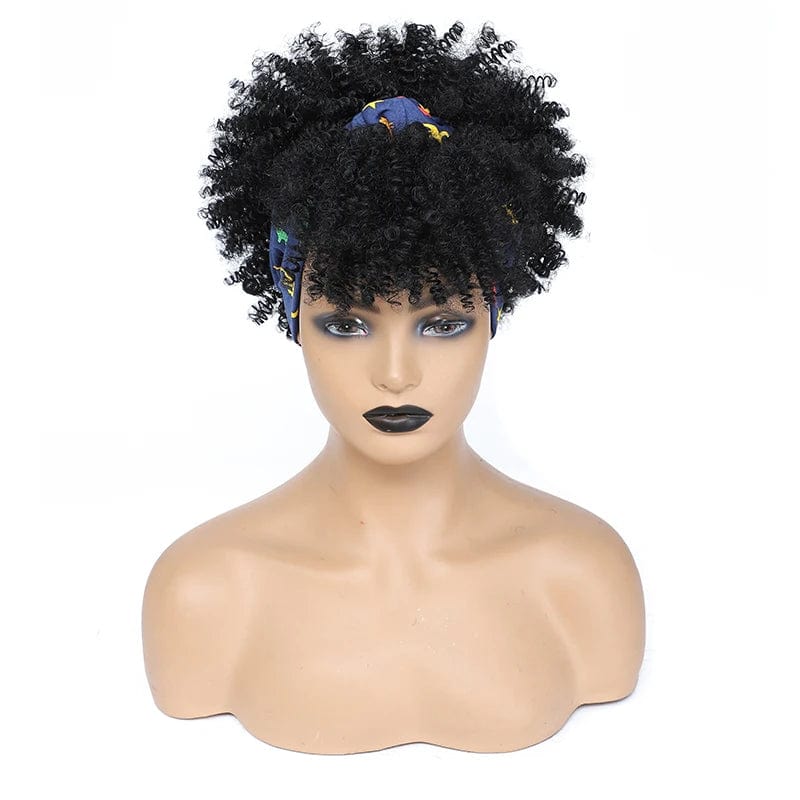 Short Afro Kinky Curly Headband Wig by SHOWLU FASHION STORE, synthetic turban wrap with natural-looking kinky curls for women.