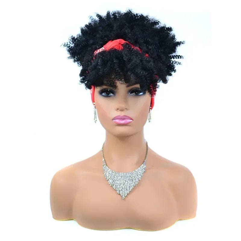 Short Kinky Curly Headband Wigs Afro Puff Curly Headband Wig For Women Natural Synthetic Turban Wrap Wig Cosplay Daily Use - SHOWLU FASHION STORE