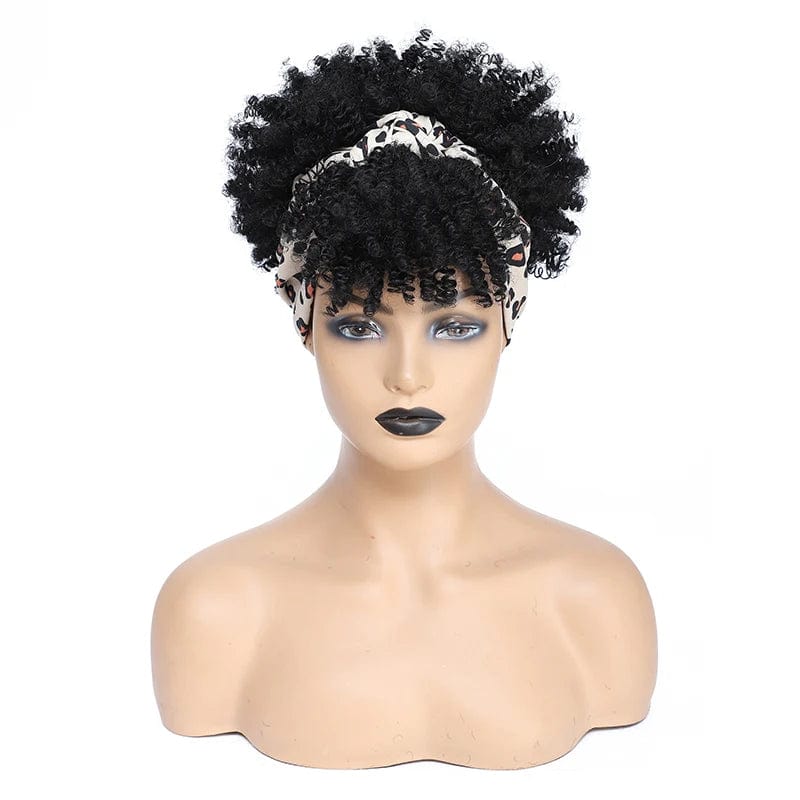 Short afro kinky curly headband wig by SHOWLU FASHION STORE, synthetic turban wrap with natural curls for women, daily wear or cosplay.