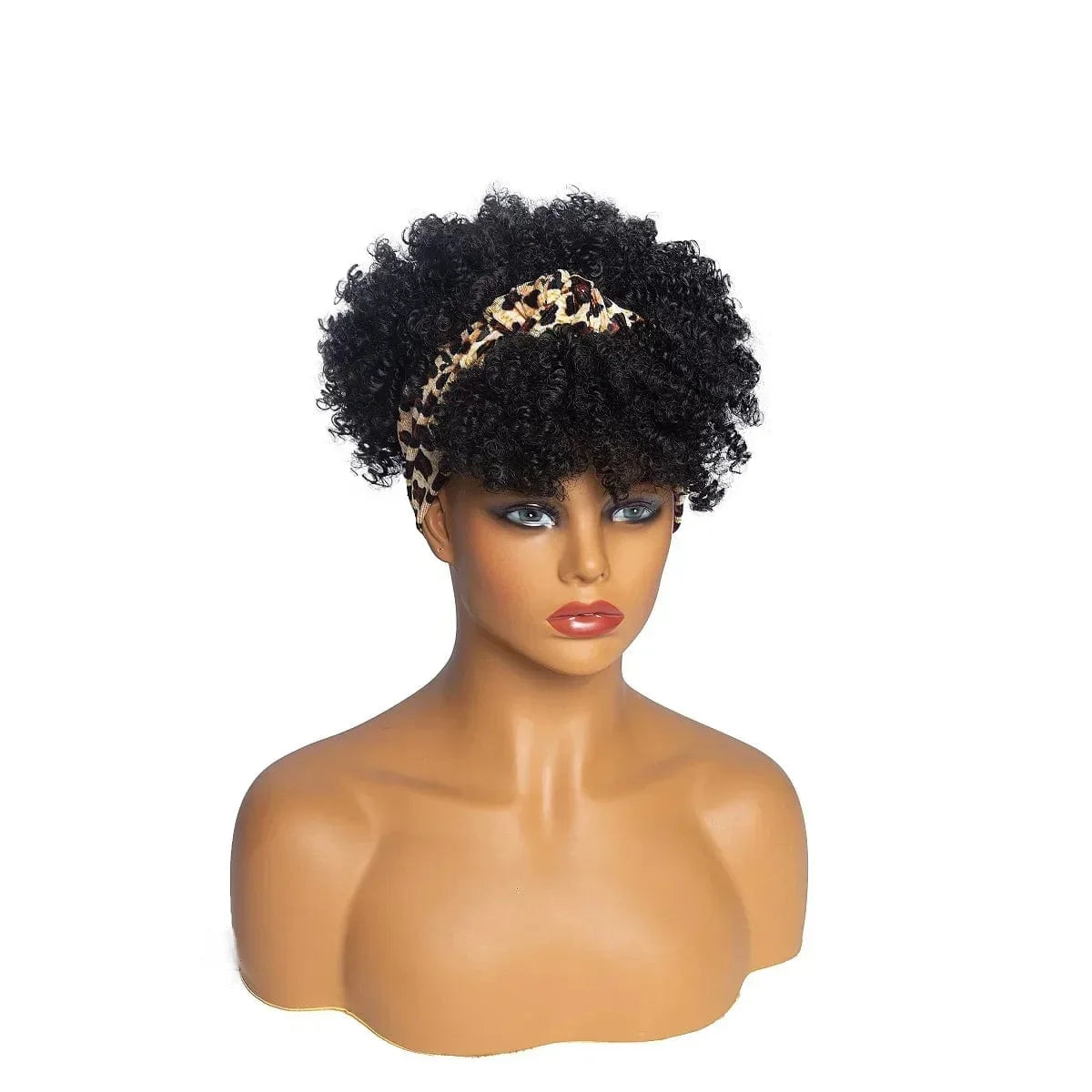 Short kinky curly Afro headband wig by SHOWLU FASHION STORE, synthetic turban wrap with natural curl pattern for women.