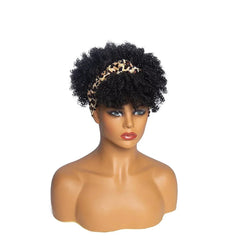 Short Kinky Curly Headband Wigs Afro Puff Curly Headband Wig For Women Natural Synthetic Turban Wrap Wig Cosplay Daily Use - SHOWLU FASHION STORE