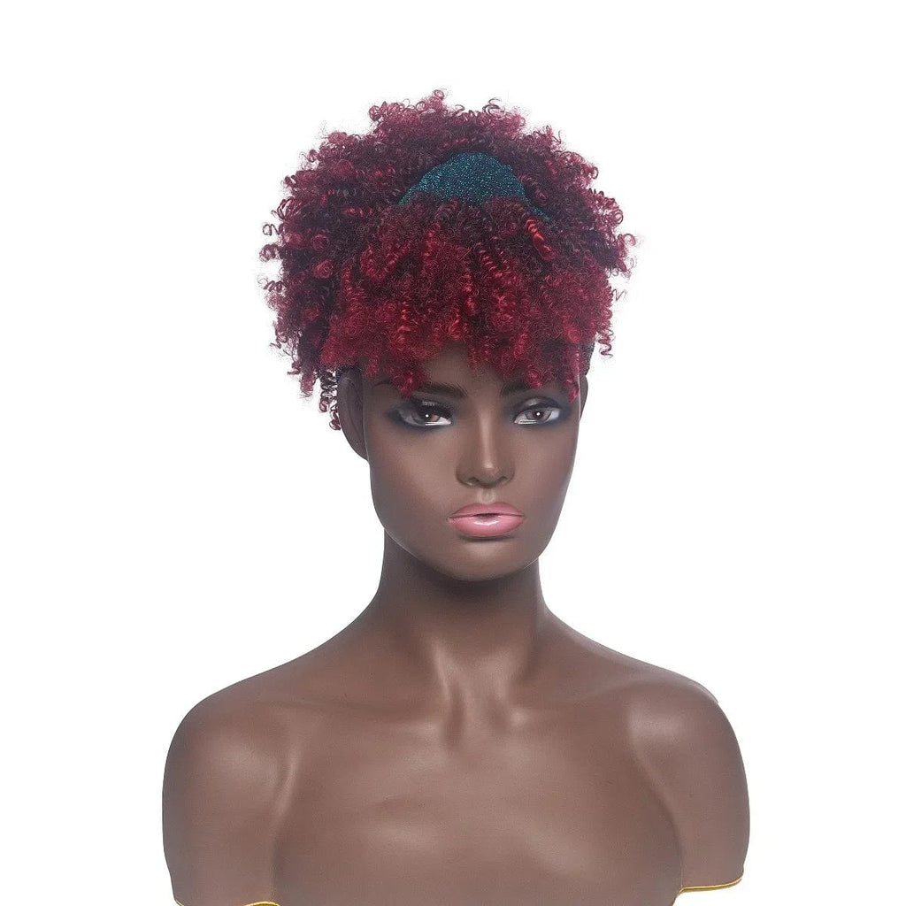 Manetique short Afro kinky curly headband wig by SHOWLU FASHION STORE, synthetic turban wrap with natural curly afro style for women.