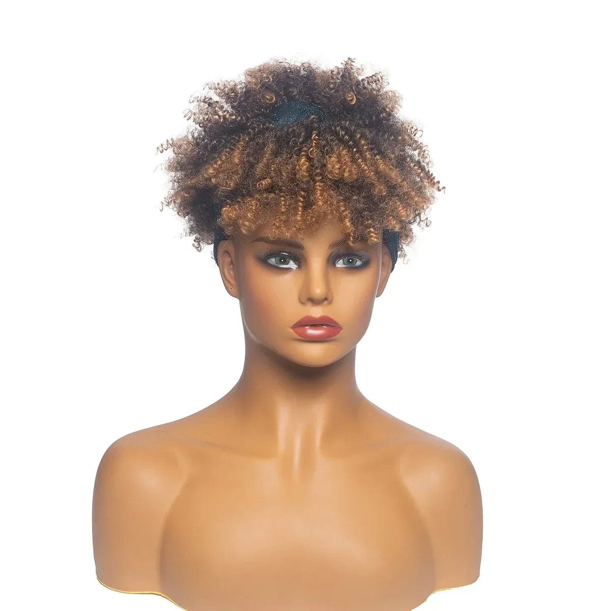 SHOWLU FASHION STORE Manetique short Afro kinky curly headband wig, synthetic turban wrap for women with natural curly texture