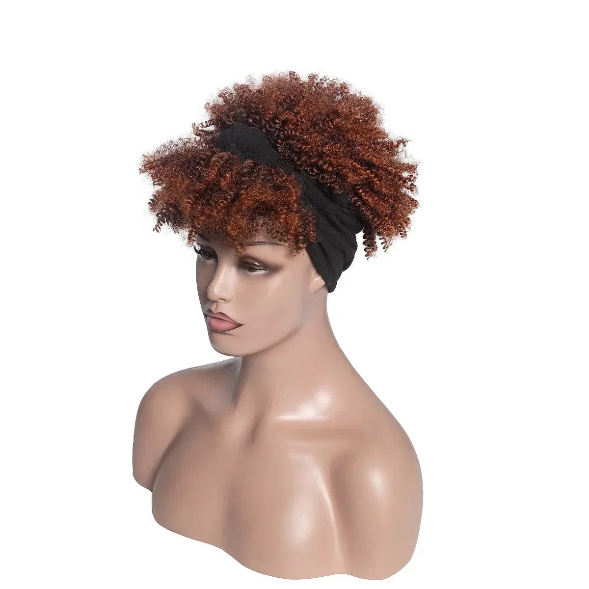 SHOWLU FASHION STORE Manetique short afro kinky curly headband wig with synthetic turban wrap, natural curly afro puff for women.