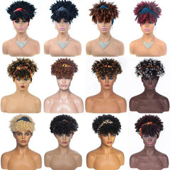 Short Kinky Curly Headband Wigs Afro Puff Curly Headband Wig For Women Natural Synthetic Turban Wrap Wig Cosplay Daily Use - SHOWLU FASHION STORE