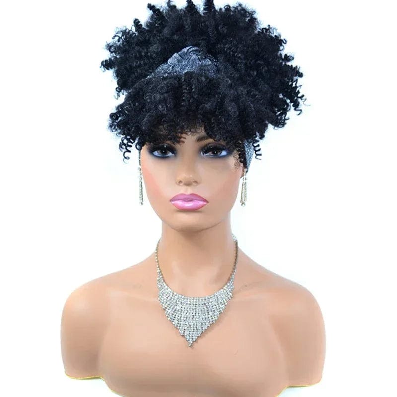 Short Kinky Curly Headband Wigs Afro Puff Curly Headband Wig For Women Natural Synthetic Turban Wrap Wig Cosplay Daily Use - SHOWLU FASHION STORE