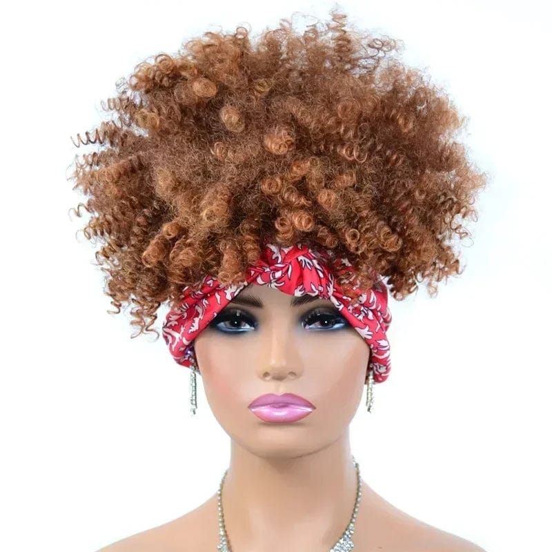 SHOWLU FASHION STORE Manetique short afro kinky curly headband wig with synthetic turban wrap for women, natural and versatile style