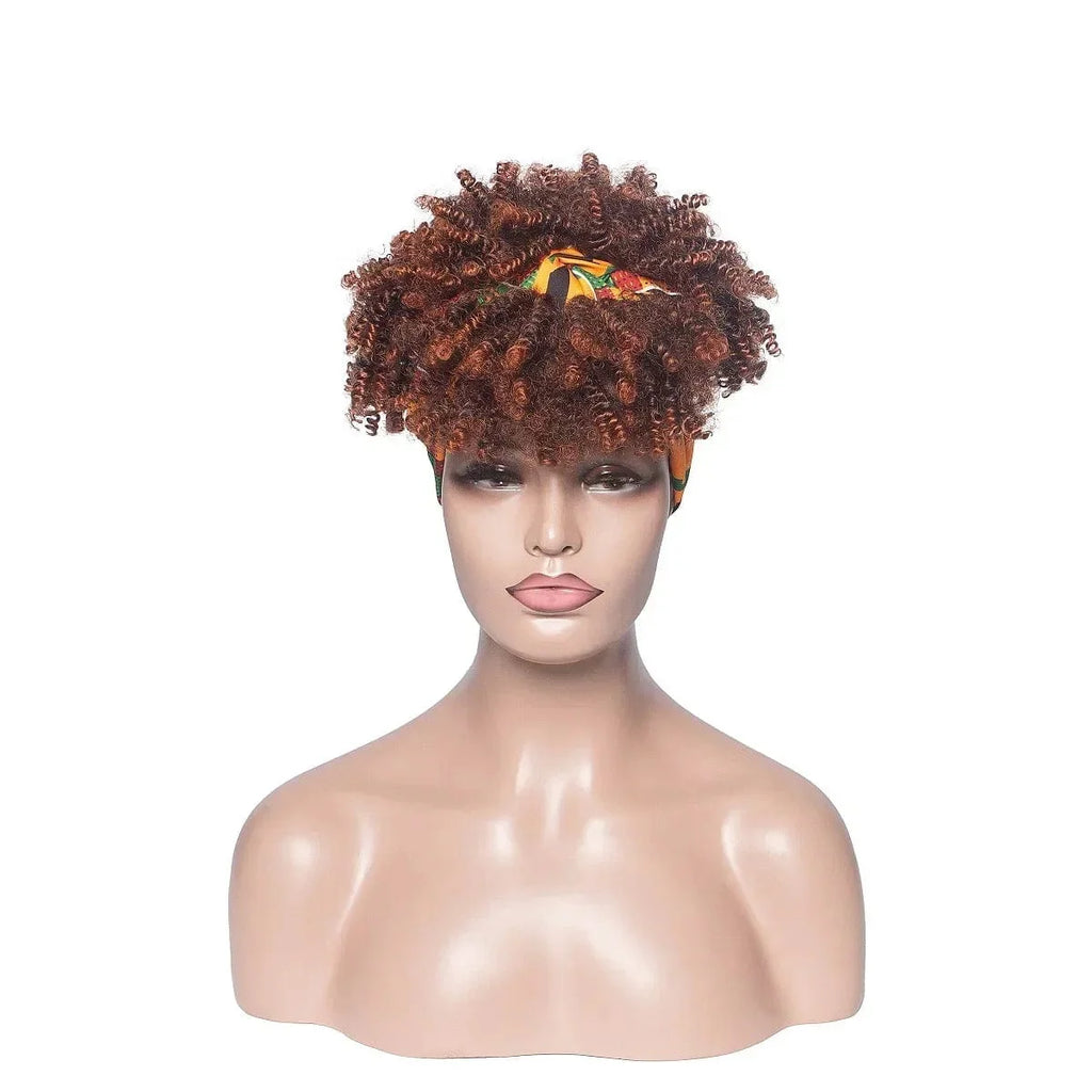 Manetique Short Afro Kinky Curly Headband Wig by SHOWLU FASHION STORE, synthetic turban wrap with natural curls for daily wear or cosplay.