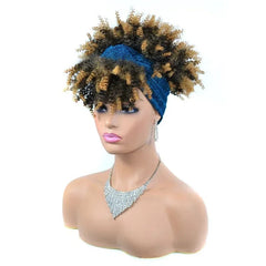 Short Kinky Curly Headband Wigs Afro Puff Curly Headband Wig For Women Natural Synthetic Turban Wrap Wig Cosplay Daily Use - SHOWLU FASHION STORE