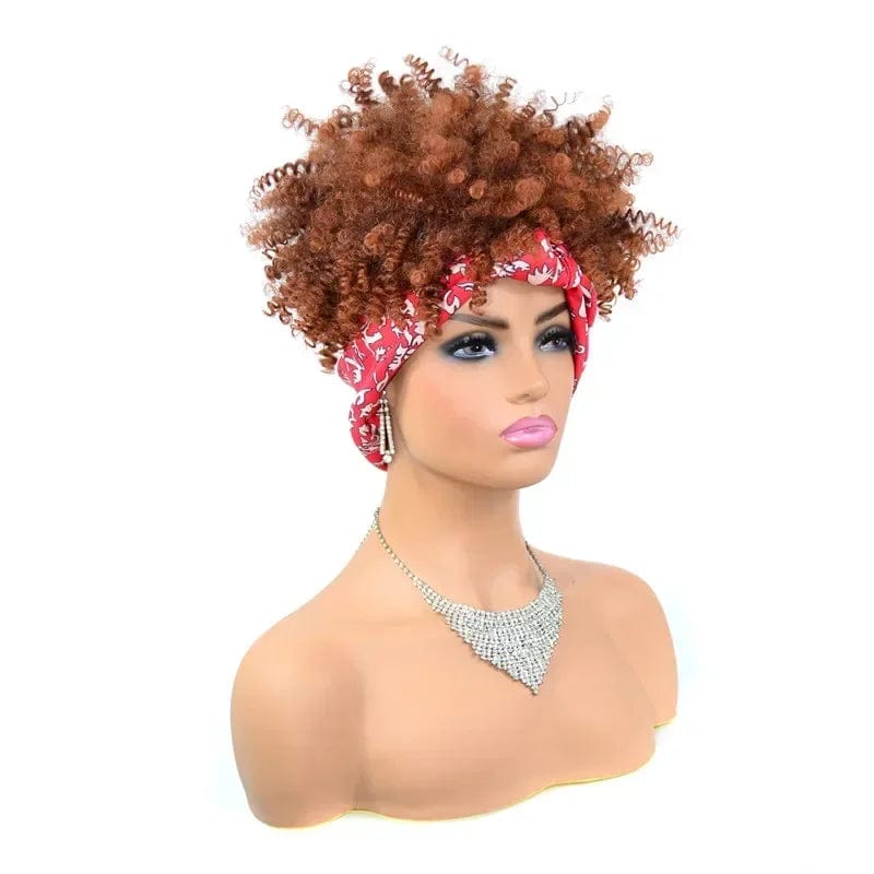 Short afro kinky curly headband wig by SHOWLU FASHION STORE, synthetic turban wrap with natural-looking curly afro puff for women.