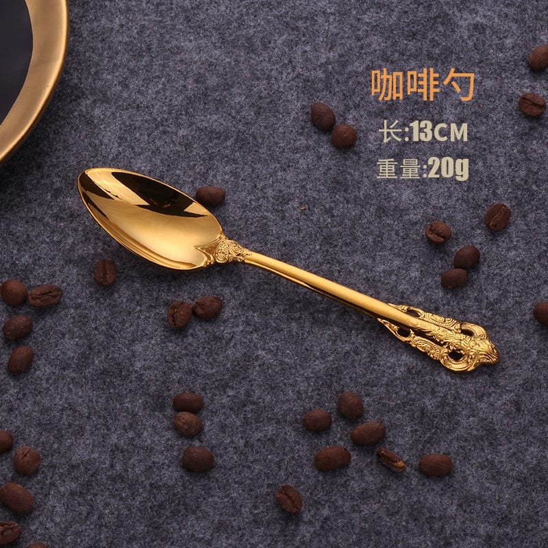 Showlu Nordic Relief Golden stainless steel Western tableware set with knife, fork, and spoon for household use.