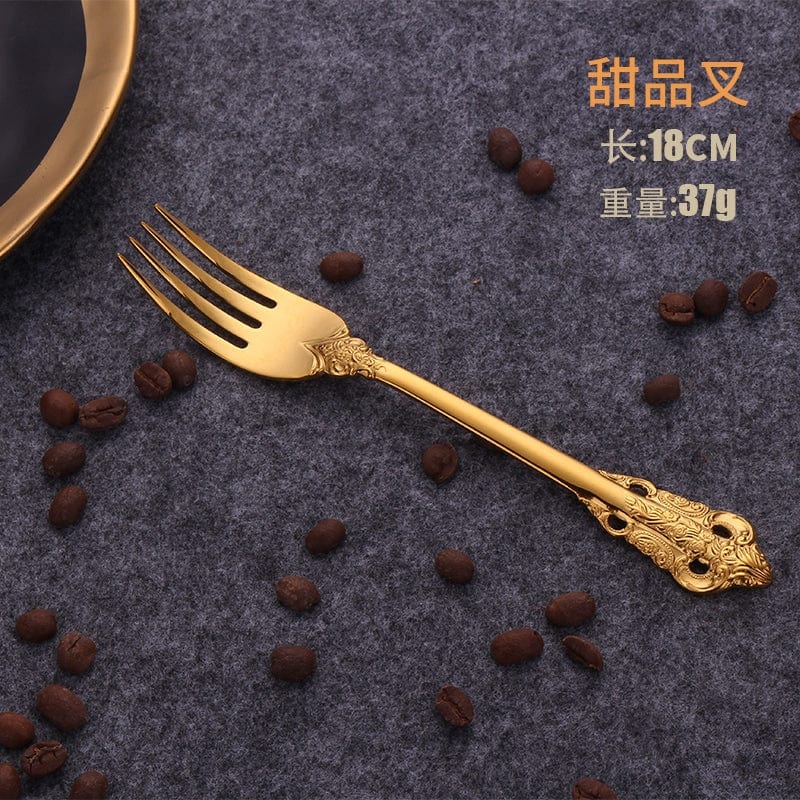 Nordic Relief Golden stainless steel Western tableware set with knife, fork, and spoon for household dining.