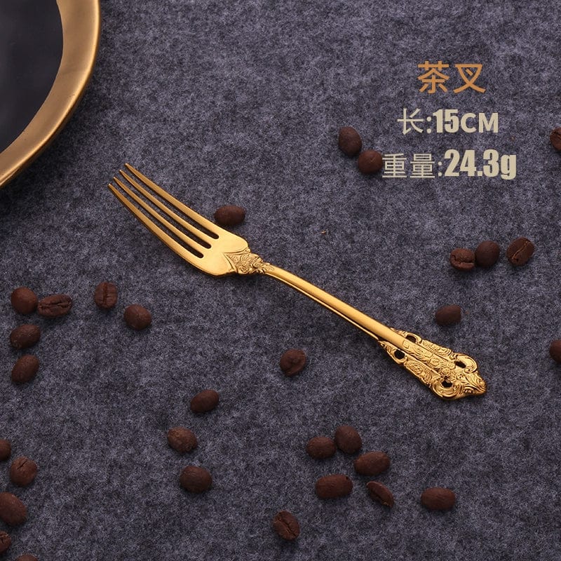 Nordic Relief Golden 304 stainless steel Western tableware set with knife, fork, and spoon for household dining.