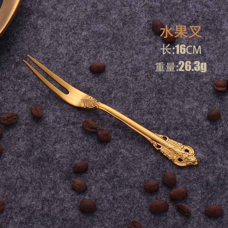 Nordic Relief Golden stainless steel Western tableware set with knife, fork, and spoon for household use.