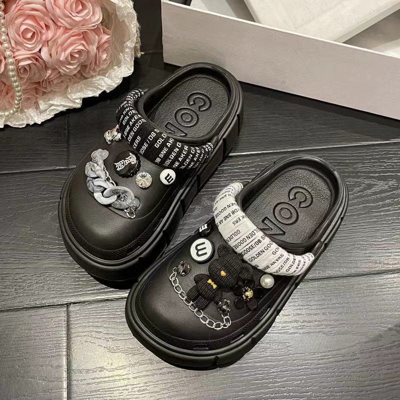 Showlu Fashion Store 0 01-black / 36-37(foot 230mm) 2023 New Fashion Charms Clogs Thick Sole Outdoor Women Slippers High Quality Summer Beach Sandals For Girls