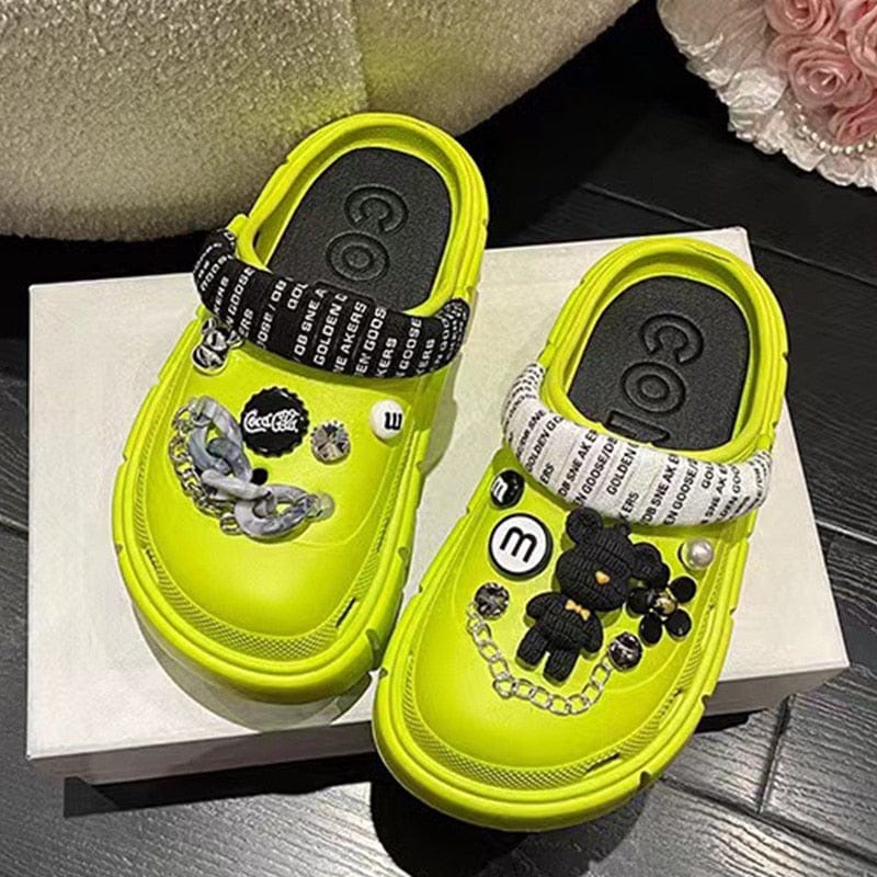 Showlu Fashion Store 0 01-green / 36-37(foot 230mm) Fashion Charms Sandals 2023 New Clog Shoes Outdoor Women Slippers Thick Sole High Quality Summer Sandals For Girls