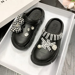 Showlu Fashion Store 0 03-black / 36-37(foot 230mm) 2023 New Fashion Charms Clogs Thick Sole Outdoor Women Slippers High Quality Summer Beach Sandals For Girls