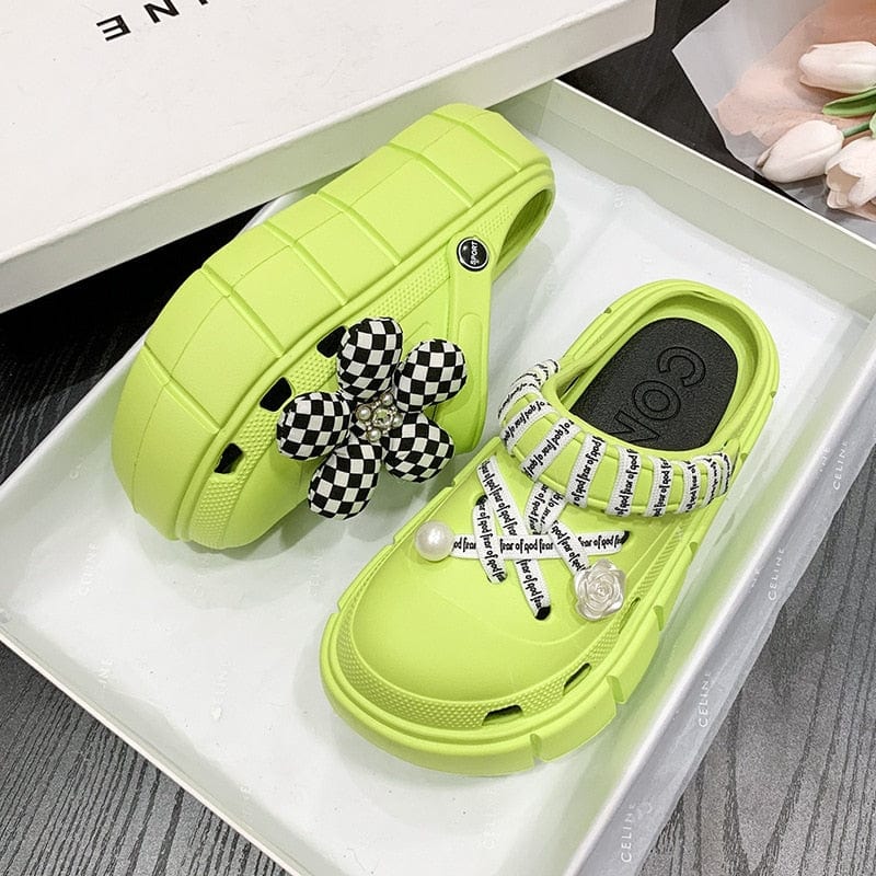 Showlu Fashion Store 0 03-green / 36-37(foot 230mm) Fashion Charms Sandals 2023 New Clog Shoes Outdoor Women Slippers Thick Sole High Quality Summer Sandals For Girls