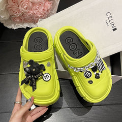 Showlu Fashion Store 0 04-green / 36-37(foot 230mm) Fashion Charms Sandals 2023 New Clog Shoes Outdoor Women Slippers Thick Sole High Quality Summer Sandals For Girls