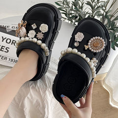 Showlu Fashion Store 0 05-black / 36-37(foot 230mm) 2023 New Fashion Charms Clogs Thick Sole Outdoor Women Slippers High Quality Summer Beach Sandals For Girls