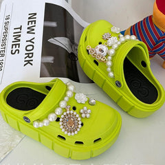 Showlu Fashion Store 0 05-green / 36-37(foot 230mm) Fashion Charms Sandals 2023 New Clog Shoes Outdoor Women Slippers Thick Sole High Quality Summer Sandals For Girls