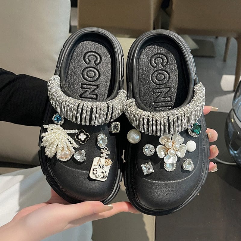 Showlu Fashion Store 0 06-black / 36-37(foot 230mm) Fashion Charms Sandals 2023 New Clog Shoes Outdoor Women Slippers Thick Sole High Quality Summer Sandals For Girls