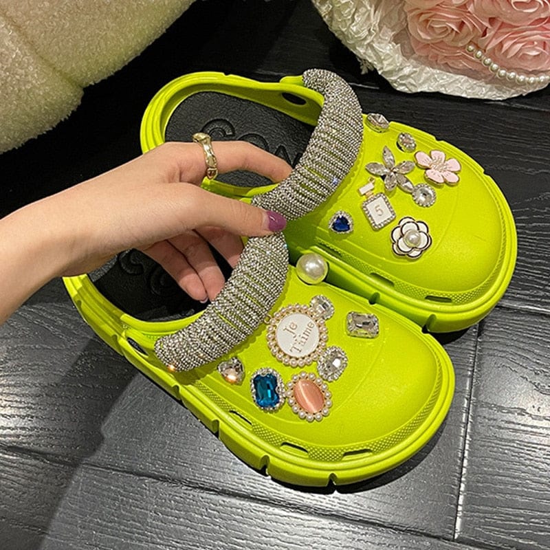 Showlu Fashion Store 0 07-green / 36-37(foot 230mm) Fashion Charms Sandals 2023 New Clog Shoes Outdoor Women Slippers Thick Sole High Quality Summer Sandals For Girls