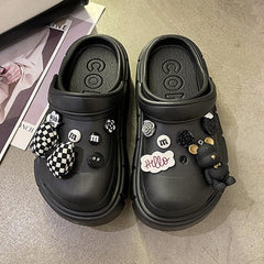 Showlu Fashion Store 0 08-black / 36-37(foot 230mm) Fashion Charms Sandals 2023 New Clog Shoes Outdoor Women Slippers Thick Sole High Quality Summer Sandals For Girls