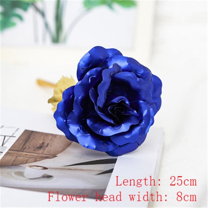 Showlu Fashion Store 0 1 foil flower Blue LED Enchanted Galaxy Rose Eternal 24K Gold Foil Flower with String Lights In Dome for Home Decor Christmas Valentine&#39;s Day Gift