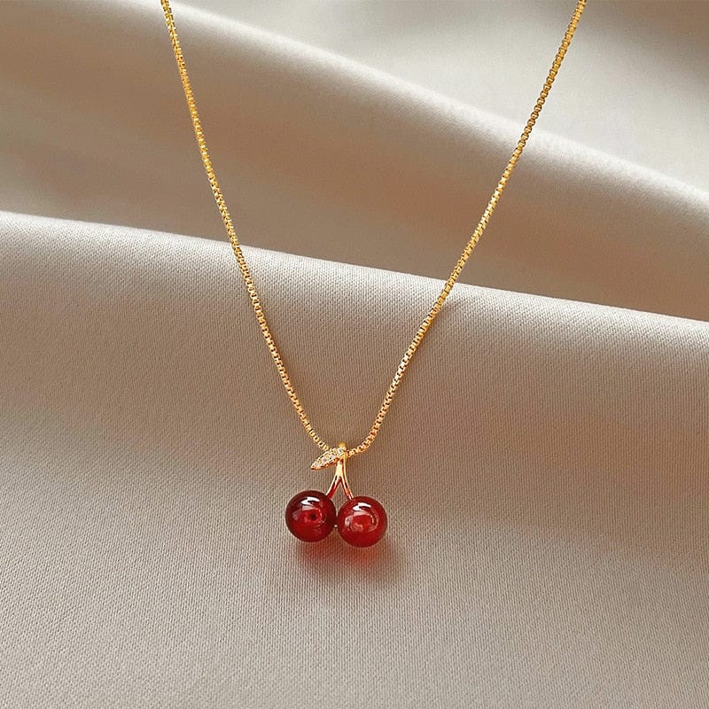 Showlu Fashion Store 0 1 necklace GUFTM New Wine Red Cherry Gold Colour Pendant Necklace for Women Personality Fashion Necklace Wedding Jewelry Set Birthday Gifts