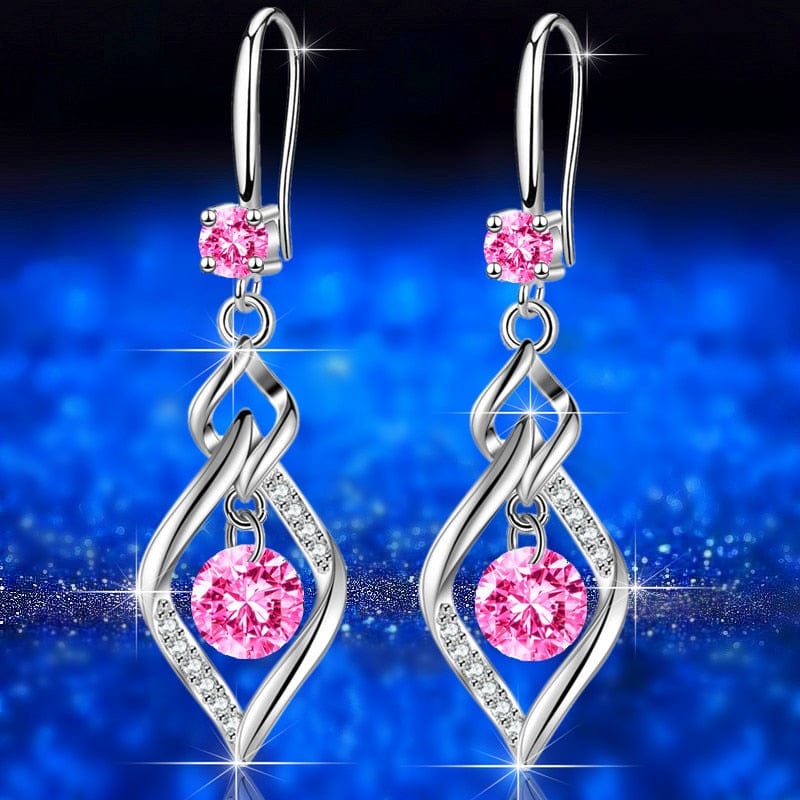 Showlu Fashion Store 0 10 925 Sterling Silver New Woman Fashion Jewelry High Quality Blue Pink White Purple Crystal Zircon Hot Selling Earrings