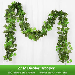 Showlu Fashion Store 0 100leaves 2.1M Artificial Plant Green Ivy Leaf Garland Silk Wall Hanging Vine Home Garden Decoration Wedding Party DIY Fake Wreath Leaves