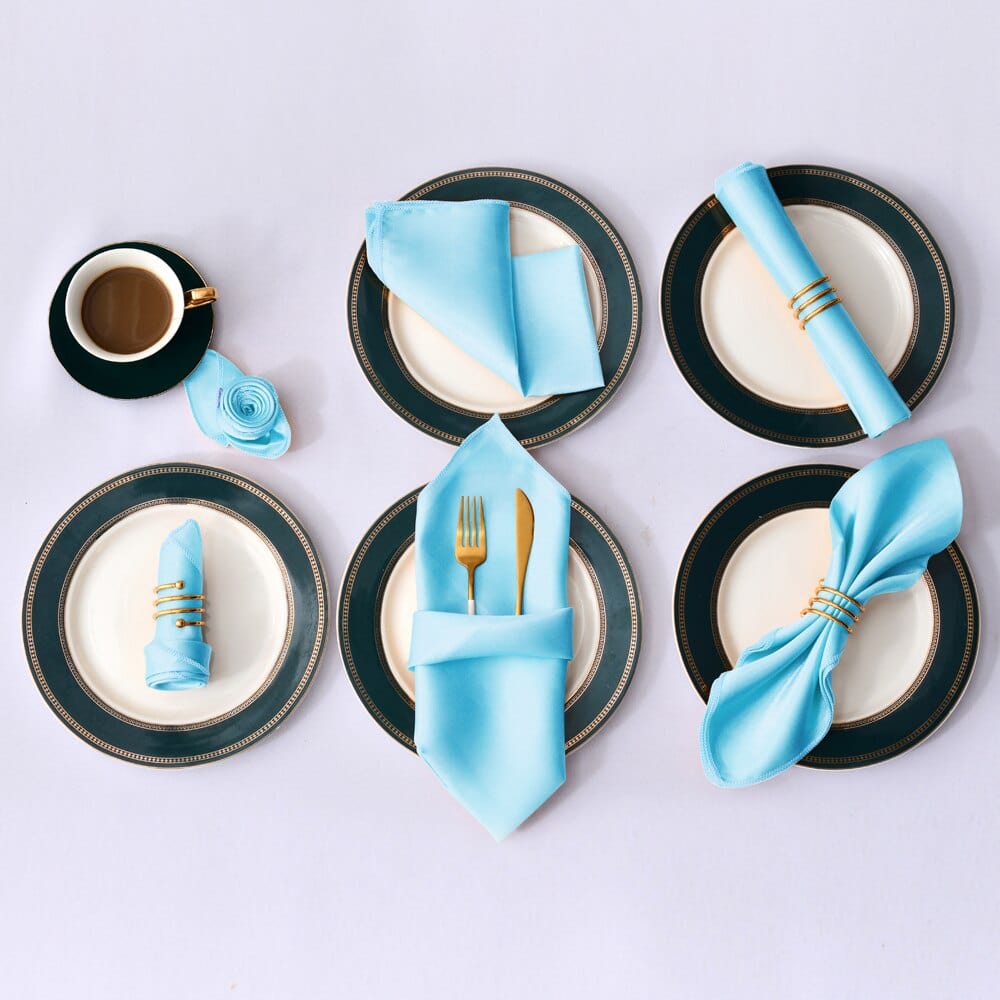 Showlu Fashion Store 0 12 pcs turquoise 12pcs Hemstitched Square Napkins 30x30cm Satin Cocktail Napkin for Party Wedding Table Cloth Soft Kitchen Dinner Napkins