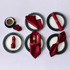 Showlu Fashion Store 0 12pcs burgundy 12pcs Hemstitched Square Napkins 30x30cm Satin Cocktail Napkin for Party Wedding Table Cloth Soft Kitchen Dinner Napkins