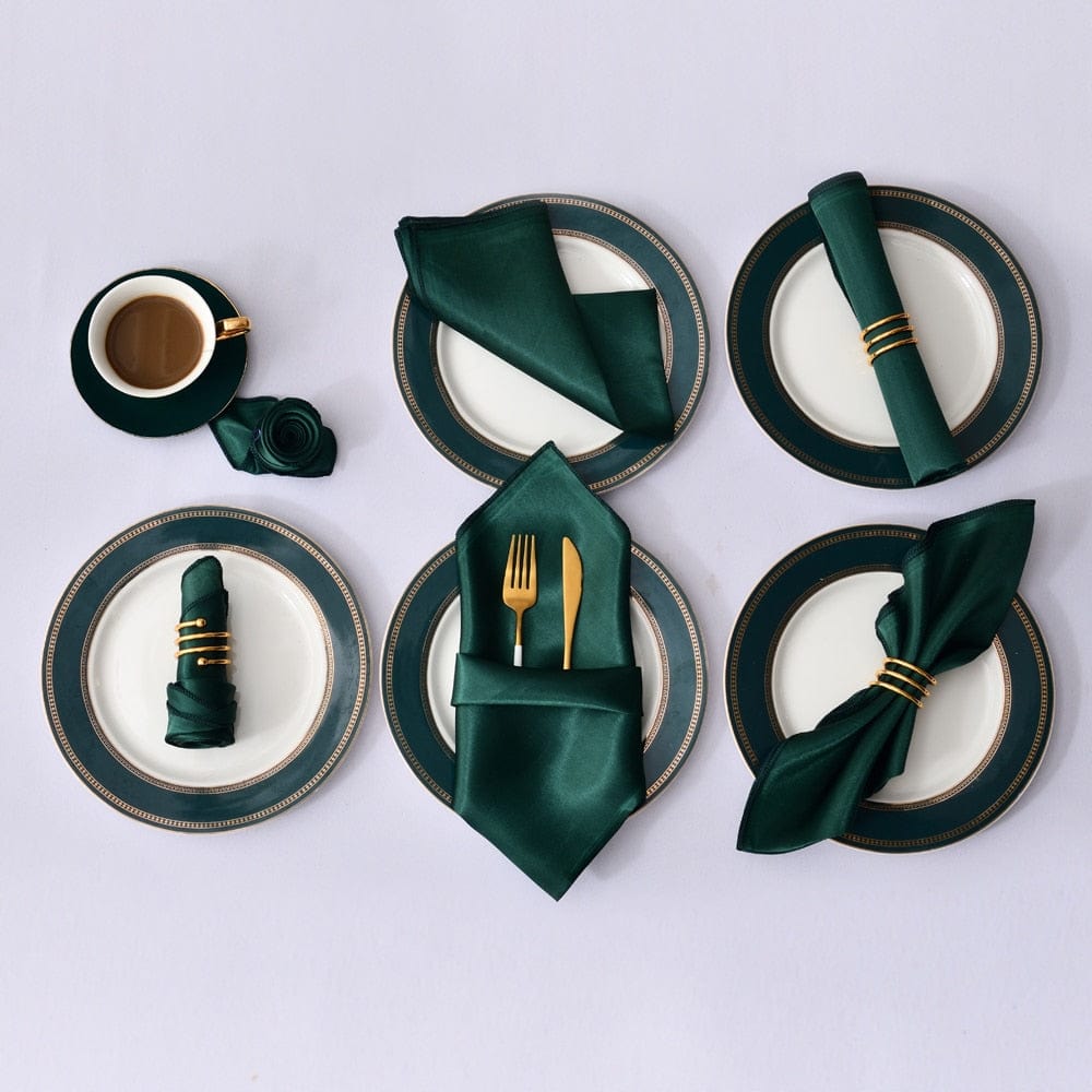 Showlu Fashion Store 0 12pcs Forest Green 12pcs Hemstitched Square Napkins 30x30cm Satin Cocktail Napkin for Party Wedding Table Cloth Soft Kitchen Dinner Napkins