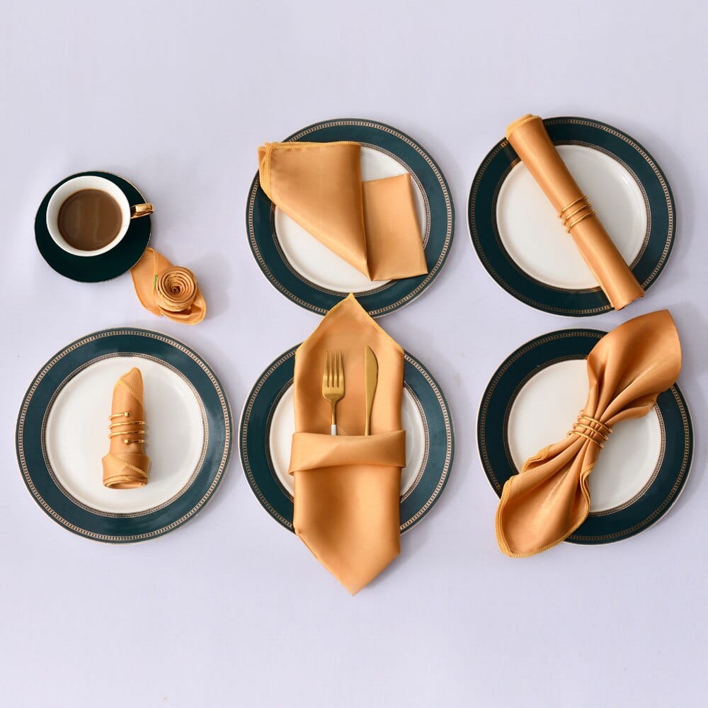 Showlu Fashion Store 0 12pcs gold 12pcs Hemstitched Square Napkins 30x30cm Satin Cocktail Napkin for Party Wedding Table Cloth Soft Kitchen Dinner Napkins