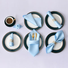 Showlu Fashion Store 0 12pcs Indigo 12pcs Hemstitched Square Napkins 30x30cm Satin Cocktail Napkin for Party Wedding Table Cloth Soft Kitchen Dinner Napkins