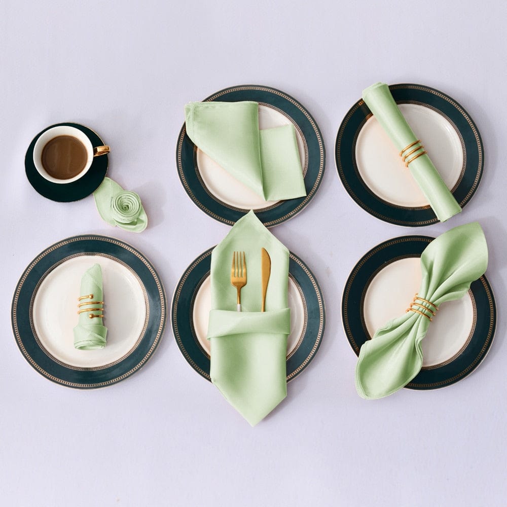 Showlu Fashion Store 0 12pcs Light Green 12pcs Hemstitched Square Napkins 30x30cm Satin Cocktail Napkin for Party Wedding Table Cloth Soft Kitchen Dinner Napkins