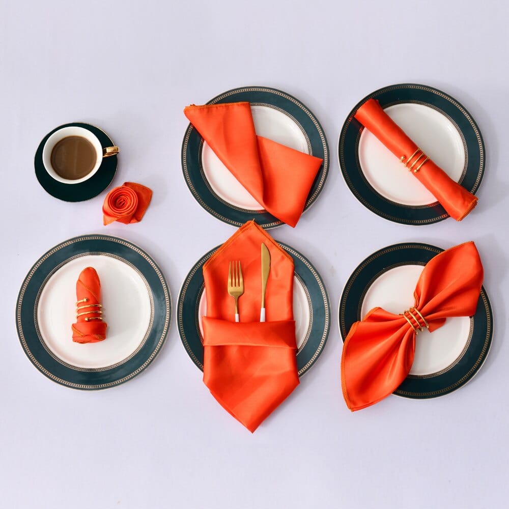 Showlu Fashion Store 0 12pcs Orange 12pcs Hemstitched Square Napkins 30x30cm Satin Cocktail Napkin for Party Wedding Table Cloth Soft Kitchen Dinner Napkins