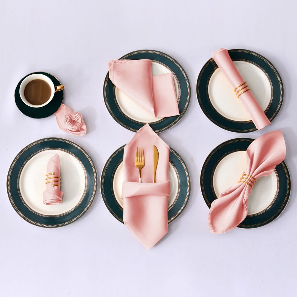 Showlu Fashion Store 0 12pcs Peach 12pcs Hemstitched Square Napkins 30x30cm Satin Cocktail Napkin for Party Wedding Table Cloth Soft Kitchen Dinner Napkins