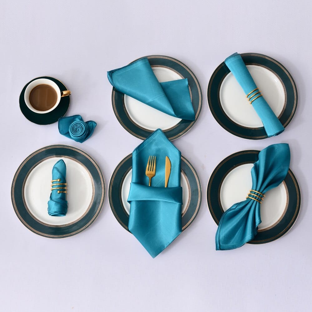 Showlu Fashion Store 0 12pcs Teal blue 12pcs Hemstitched Square Napkins 30x30cm Satin Cocktail Napkin for Party Wedding Table Cloth Soft Kitchen Dinner Napkins