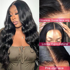 Showlu Fashion Store 0 13x4 Lace Frontal Human Hair Wig Glueless Wig Human Hair Ready To Wear 4x4 Body Wave Lace closure wig Pre Cut