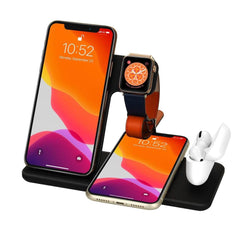 Showlu Fashion Store 0 15W Fast Wireless Charger Stand For iPhone 14 13 12 11 8 Apple Watch 4 in 1 Foldable Charging Station for Airpods Pro iWatch