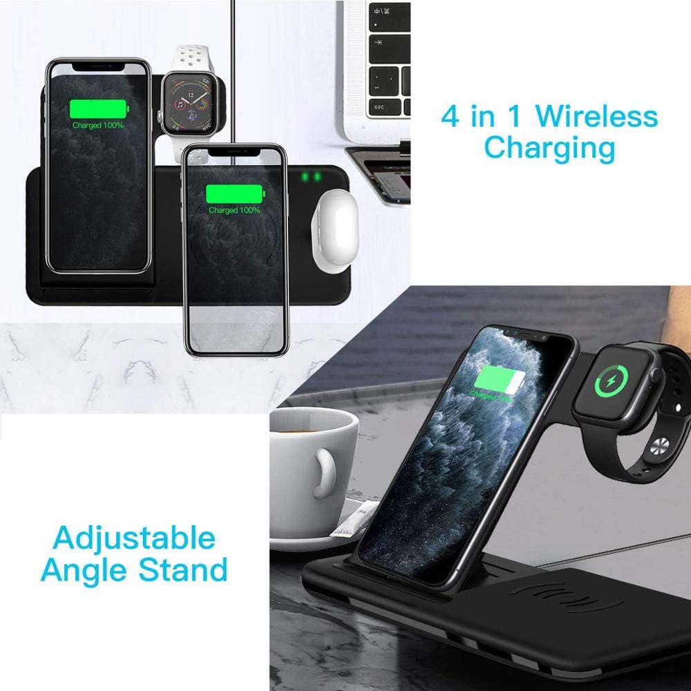 Showlu Fashion Store 0 15W Fast Wireless Charger Stand For iPhone 14 13 12 11 8 Apple Watch 4 in 1 Foldable Charging Station for Airpods Pro iWatch