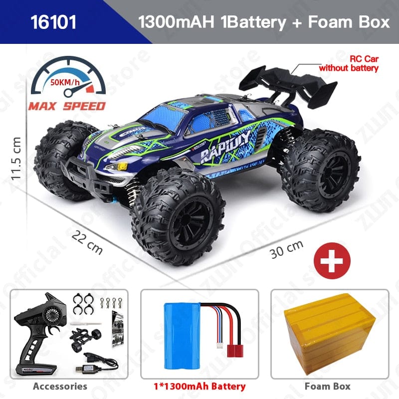 Showlu Fashion Store 0 16101 Blue 1B FB ZWN 1:16 70KM/H Or 50KM/H 4WD RC Car With LED Remote Control Cars High Speed Drift Monster Truck for Kids vs Wltoys 144001 Toys