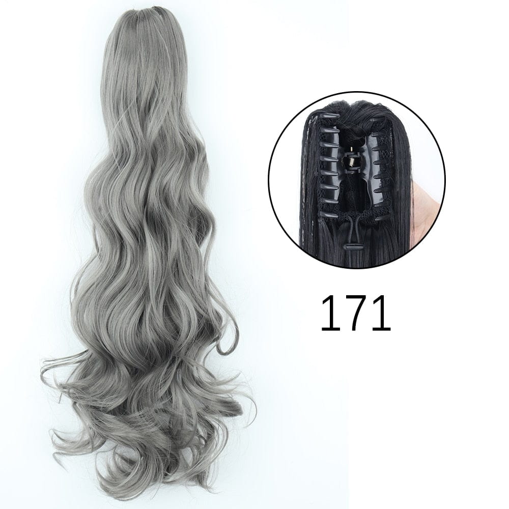 Showlu Fashion Store 0 171 1 / 24inches-60cm / China Synthetic Long Straight Claw Clip On Ponytail Hair Extensions 24Inch Heat Resistant Pony Tail Hair piece For Women Daily Party