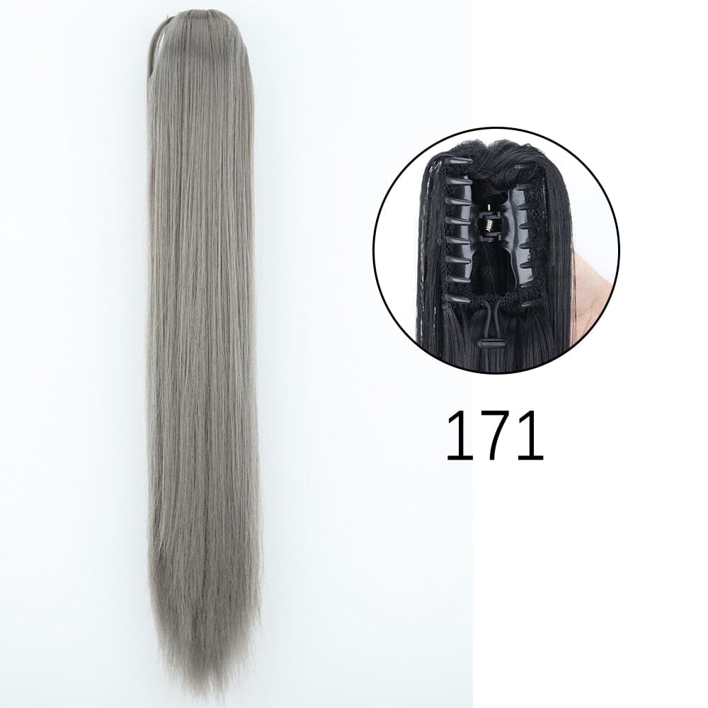 Showlu Fashion Store 0 171 / 24inches-60cm / China Synthetic Long Straight Claw Clip On Ponytail Hair Extensions 24Inch Heat Resistant Pony Tail Hair piece For Women Daily Party