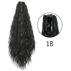 Showlu Fashion Store 0 1B 2 / 24inches-60cm / China Synthetic Long Straight Claw Clip On Ponytail Hair Extensions 24Inch Heat Resistant Pony Tail Hair piece For Women Daily Party